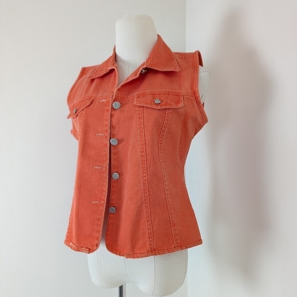 *Free with Purchase* Y2K Orange Denim Vest Jean Sleeveless Bright - Picture 8 of 10
